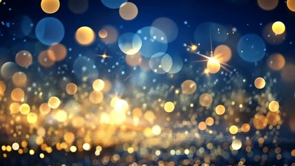 Aufkleber - Golden glitter sparkles and shines with elegant bokeh lights in a beautiful dark blue background