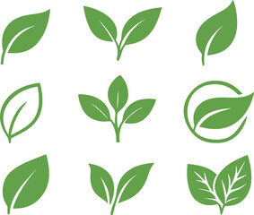 Poster - Eco-friendly leaf icon set for environmental design and branding