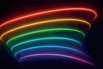 Poster - Neon rainbow glow: vibrant light streaks in a dark background for modern design