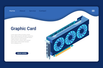 Fototapete - Graphic card isometric landing page. Isometric of device graphic card. Computer hardware components. Isometric technology
