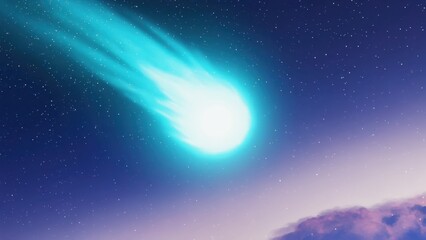 Wall Mural - A comet is shooting through the sky, leaving a trail of blue light behind it. Concept of wonder and awe at the beauty of the universe