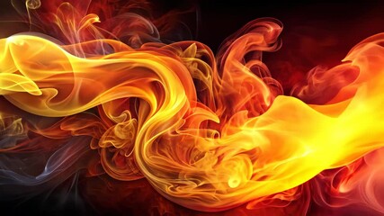Poster - Abstract Swirls of Orange, Yellow, and Red Blend Seamlessly in a Dark Abyss