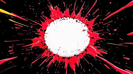 Poster - Dynamic comic explosion, vibrant halftone stars, striking lightning bolts, bold radial lines, eye-catching red, yellow, and black colors, inviting creativity in blank central bubble