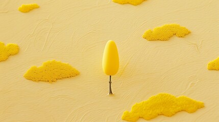 Poster - Minimalist yellow tree with cloud-like shrubs on a textured monochrome background