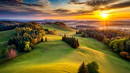 Poster - Sunrise Over Rolling Hills and Lush Green Valley