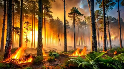 Aufkleber - Fiery Sunset Embrace A Forest Ablaze in the Golden Hour's Hues