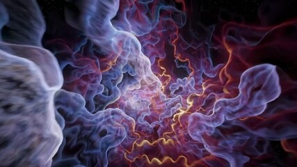 Poster - Cosmic energy flow: vibrant nebula explosion illuminating space with fiery waves