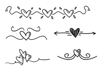 Poster - Doodle hearts on set. hand drawn style. love of symbol. vector illustration