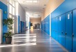 © Lilimanatasa - High school hallway with blue lockers, school background