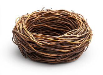 Poster - artistic depiction of woven wooden basket isolated on white background showcasing intricate details and craftsmanship