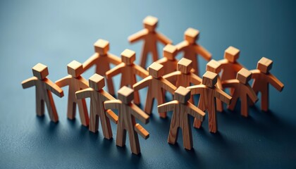 Poster - Interlocking wooden figures forming a network,  assembly, pattern
