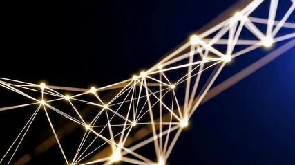 Poster - Dynamic golden geometric lines transforming against dark blue background