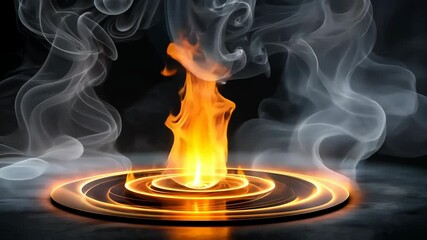 Poster - Mystical fire and smoke dance over glowing circular platform with mesmerizing effect