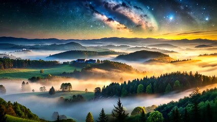 Poster - Tranquil Dawn A Breathtaking Symphony of Nature's Beauty and Celestial Wonder