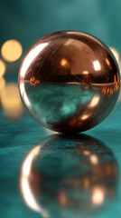 Aufkleber - Copper sphere on teal surface, reflecting light, showcasing a smooth, metallic texture Ideal for minimalist, luxury, or product display concepts