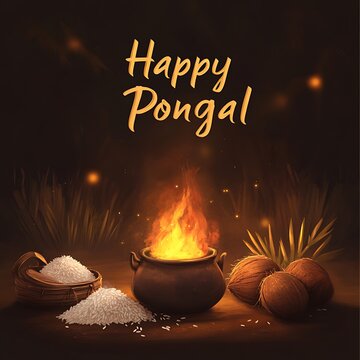 Pongal celebration with text HAPPY Pongal