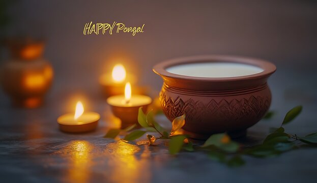 Pongal celebration with text HAPPY Pongal