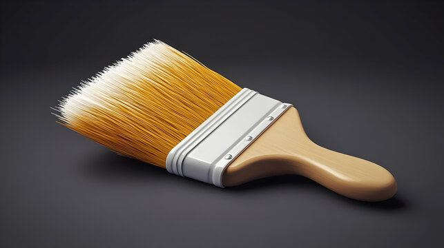 Digital Pixel Art of Angled Paintbrush with Wooden Handle and Gray Wall Background Generated with AI with Subtle Lighting