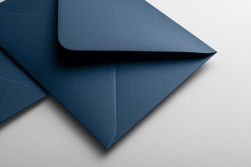 Poster - Close-up of dark-blue textured envelopes, showcasing a sleek and sophisticated design, ideal for branding or stationery mockups, offering free space for text or logo