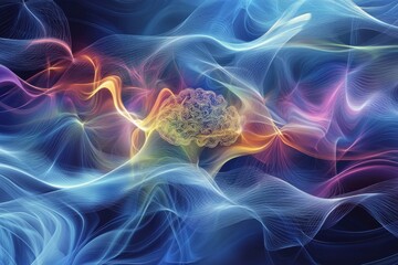 Poster - Colorful abstract representation of brain activity through flowing waves of light
