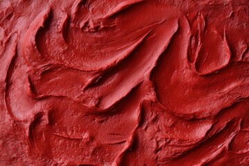 Poster - Crimson waves of thick, smooth paste, ideal for culinary artistry or creative projects, inviting tactile exploration and rich color.