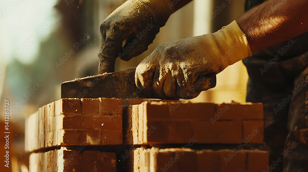 Mason cutting bricks for construction. Featuring masonry and precision ...