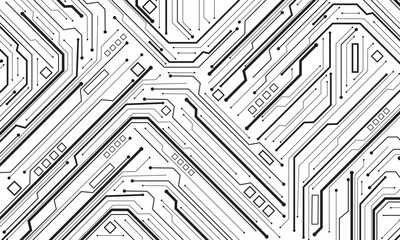 Poster - Abstract black circuit board technology connected lines electronics elements computer motherboard chip processor semiconductor digital on white background vector