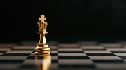 Poster - A striking golden pawn stands boldly in the middle of a classic chessboard, glowing under soft light.