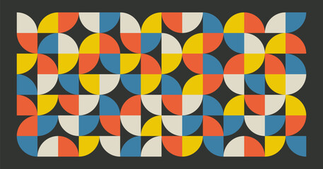 Poster - Abstract retro geometric banner with shapes pattern. Brutal contemporary figures in seamless tiles. Swiss design aesthetic, vector illustrations.