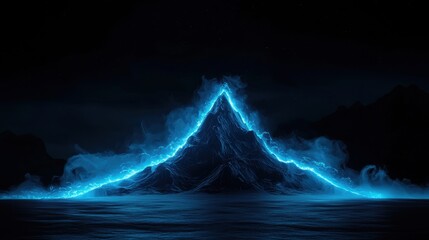 Poster - Ethereal blue smoke rises in graceful tendrils against a dark background. The glowing mist creates an artistic and futuristic effect.