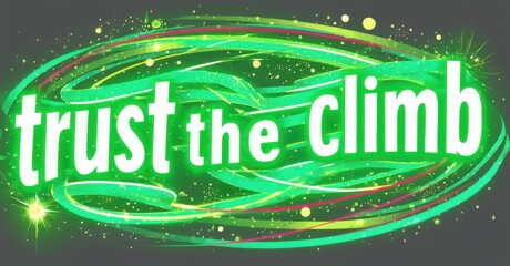 Aufkleber - Bright graphic displays text trust climb. Green, pink swirls create dynamic background. Stars add sparkle, motivation.