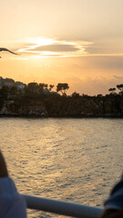 Fototapete - Sunset over the Bosphorus highlighting cliffs and trees with a tranquil water view