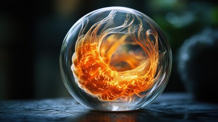 Abstract sphere with orange flame-like design