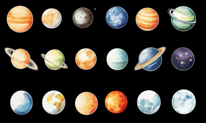 Wall Mural - colorful watercolor solar system planets and stars vector illustration
