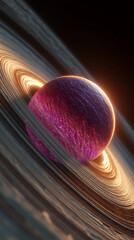 Aufkleber - Purple planet with orange rings, cosmic texture, vibrant color, space scene, digital art, abstract background, wallpaper, banner, science fiction, fantasy