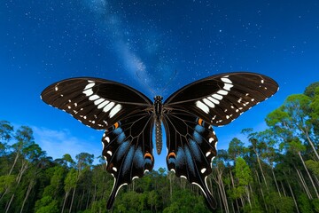Poster - A celestial Papilio (butterfly) with wings that resemble the night sky, leaving behind trails of light