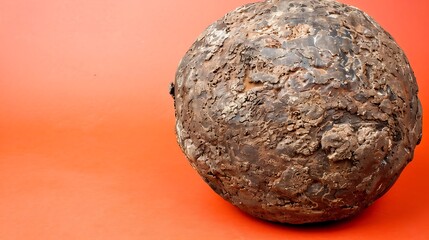 Poster - Textured Sphere: An Abstract Object Against a Vibrant Orange Backdrop
