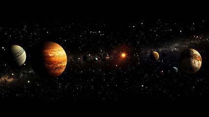 Wall Mural - a black and white photo of the planets in our solar system. the planets are shown in their relative 