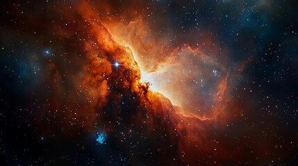 Wall Mural - a bright orange cloud in the sky with many stars surrounding it. the stars are scattered all over th