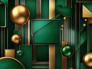 Poster - Abstract geometric design with green and gold elements, creating a modern and elegant aesthetic.