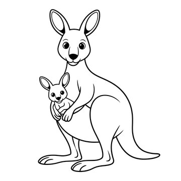 Kangaroo and baby in pouch Coloring page, black and white