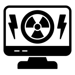 Aufkleber - Monitor screen and radiation seal solid icon, atomic energy concept. Vector graphics. Display, radioactive and lightning sign on white background, glyph style mobile or design.