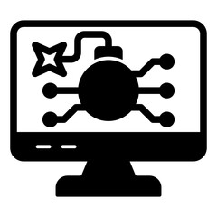 Fototapete - Monitor screen with bomb solid icon, hacker attacks concept. Vector graphics. Bomb burning wick on display sign on white background, glyph style mobile or design.