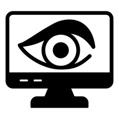 Fototapete - Monitor screen with human eye solid icon, hacker attacks concept. Vector graphics. Display and antivirus sign on white background, glyph style mobile or design.