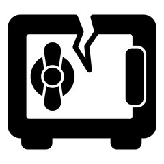 Fototapete - Unsecure metal safe with crack solid icon, hacker attacks concept. Vector graphics. Safe bank vault with broken door sign on white background, glyph style mobile or design.