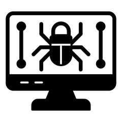 Fototapete - Monitor screen and beetle solid icon, hacker attacks concept. Vector graphics. Display with bug, computer virus sign on white background, glyph style mobile or design.