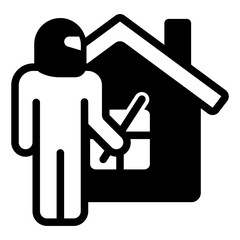 Poster - Thief man with mask at house solid icon, insurance event concept. Vector graphics. Cottage building theft crime risk sign on white background, glyph style mobile or design.