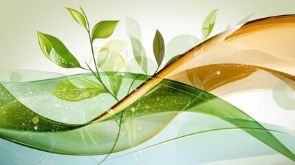 Poster - Abstract background with green overlapping waves and transparency effects