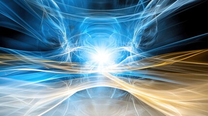 Aufkleber - Abstract digital flow in cyan and royal blue light beams