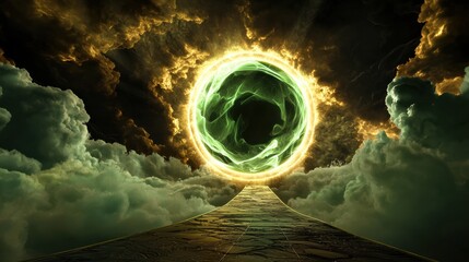 Aufkleber - Abstract green smoke swirls on a dark background with ethereal effect